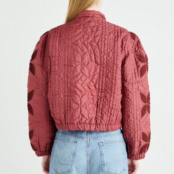 Free People Quinn Quilted Star Appliqué Jacket Cropped Boxy Oversized Rust Marsa - Picture 2 of 15